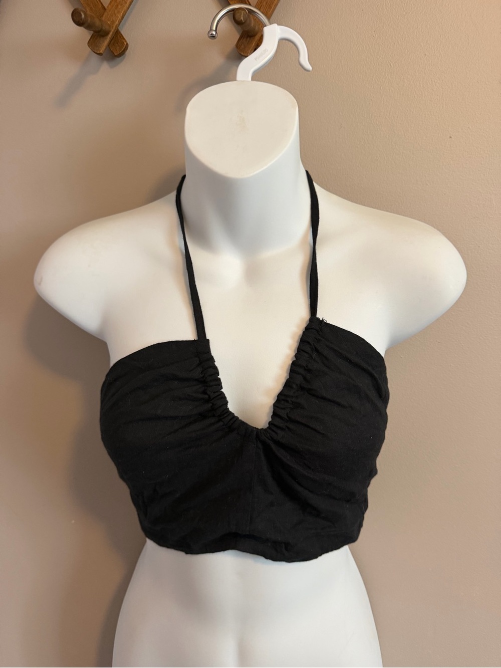 Topshop Ruched Halter Crop Top Black US 0